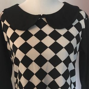Rock Steady Retro Black White Harlequin Top Sz 3X